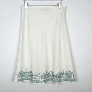 Richard Malcolm Skirt Women's 10 White Green Silver 100% Linen Sequined Midi